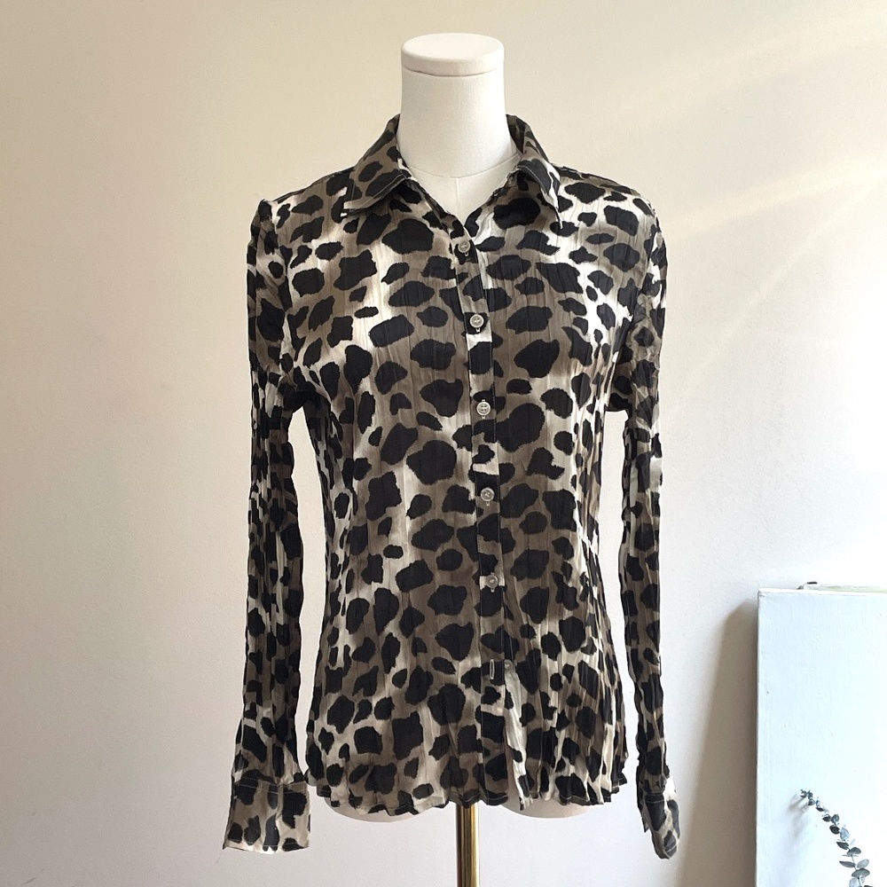 Dana Buchman Crinkle Womens Blouse Top Size‎ 8 Leopard Print Mob Wife Bold Y2K